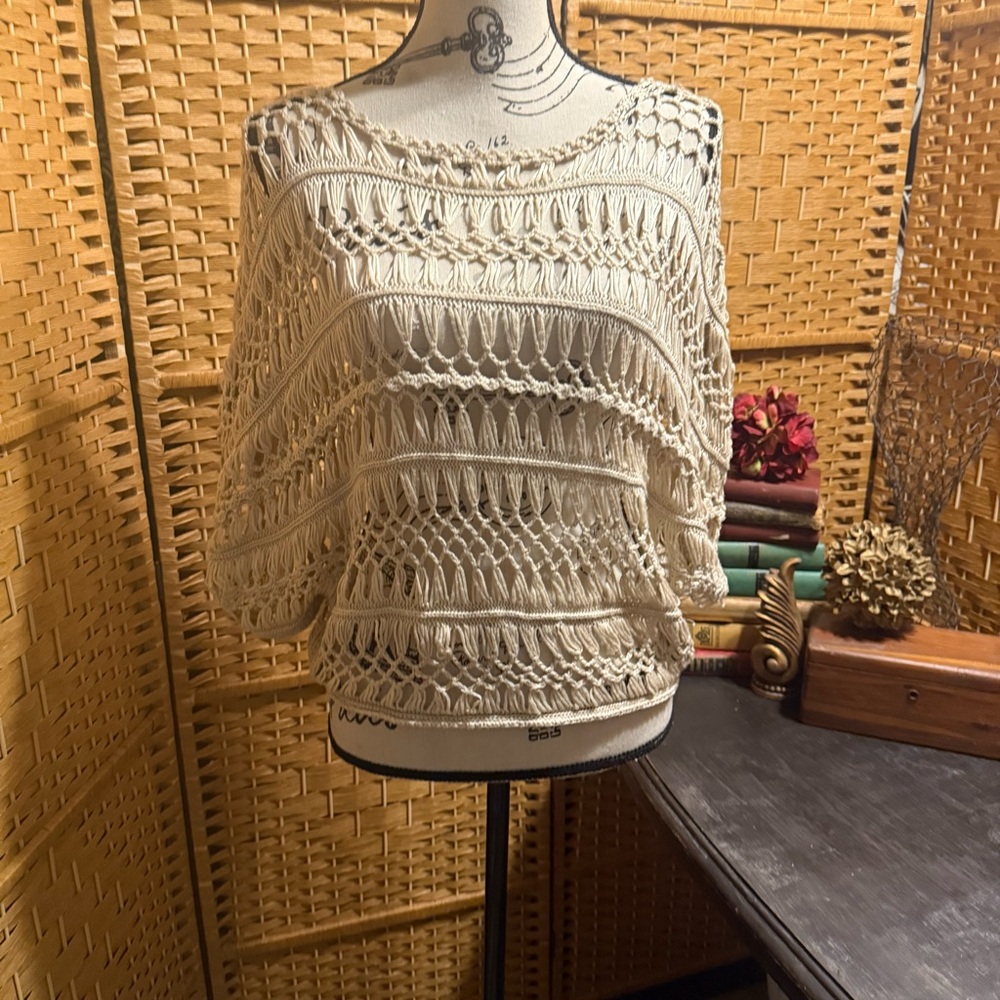 Elegant Cream crochet macramé top